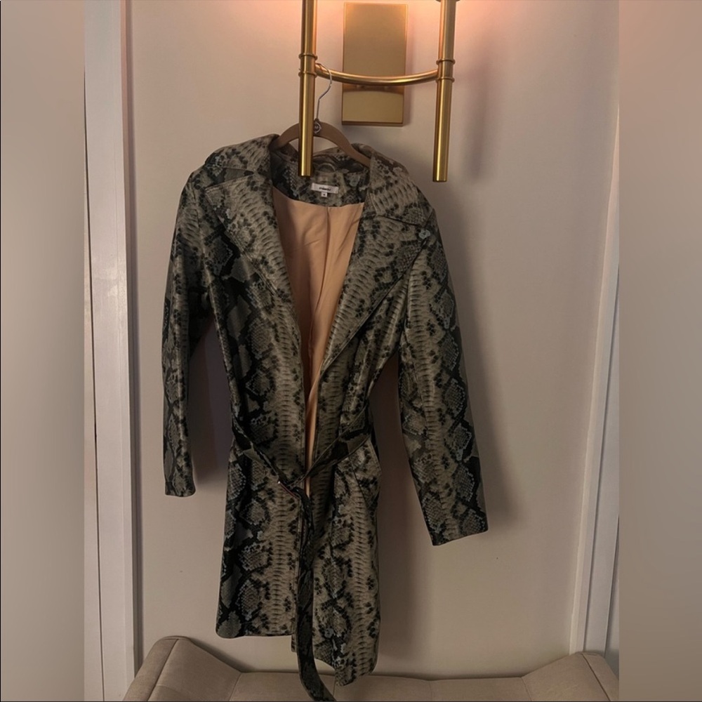 MIAOU faux leather snake print trench coat
